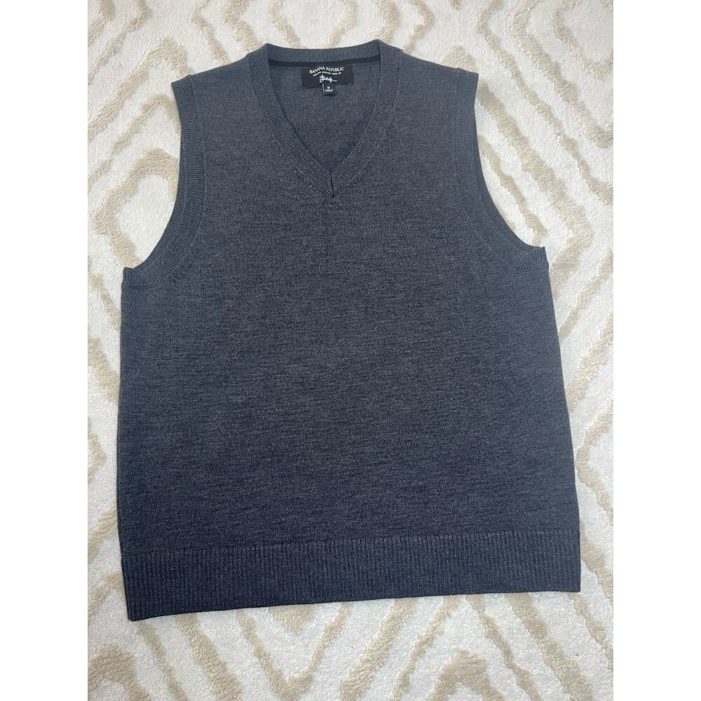 BANANA REPUBLIC Sweater Medium V-Neck 100% Italian Merino Wool Mens  Gray Color